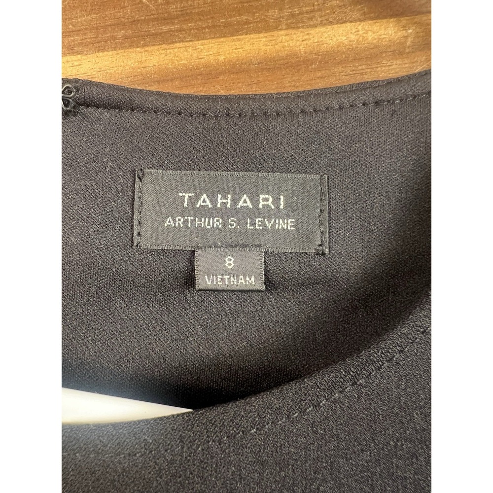 Tahari Arthur S. Levine Sleeveless Sheath Dress in Black SZ 8 Gold Hardware - Picture 4 of 7